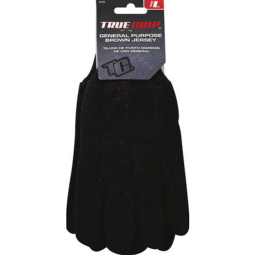 True Grip Gloves, General Purpose, Brown Jersey, Large