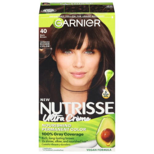 Nutrisse Hair Color, Permanent, Ultra Creme, Dark Brown 40