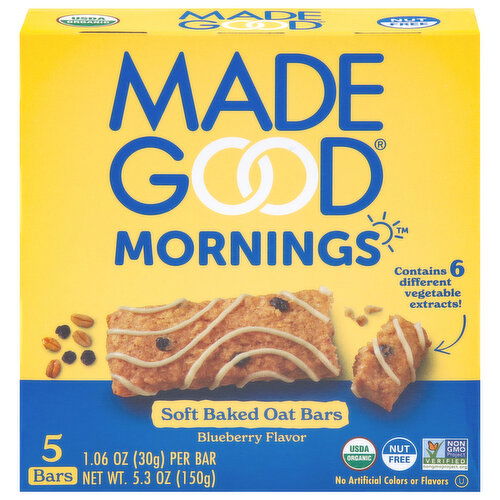 MadeGood Mornings Soft Baked Blueberry Flavor Oat Bars
