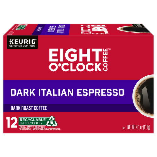 Eight O'Clock Coffee Coffee, Dark Italian Espresso, Dark Roast, K-Cup Pods