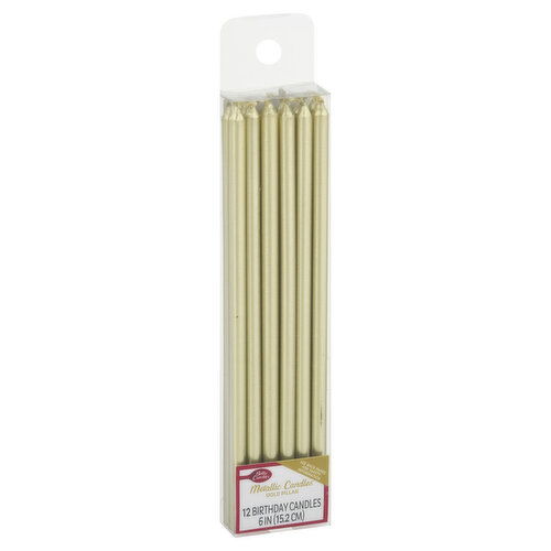 Betty Crocker Birthday Candles, Metallic, Gold Pillar, 6 Inches