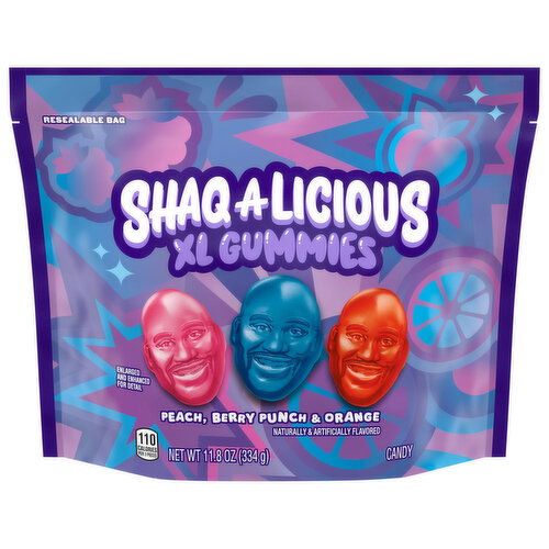 Shaq-A-Licious Candy, Peach, Berry Punch & Orange, XL Gummies