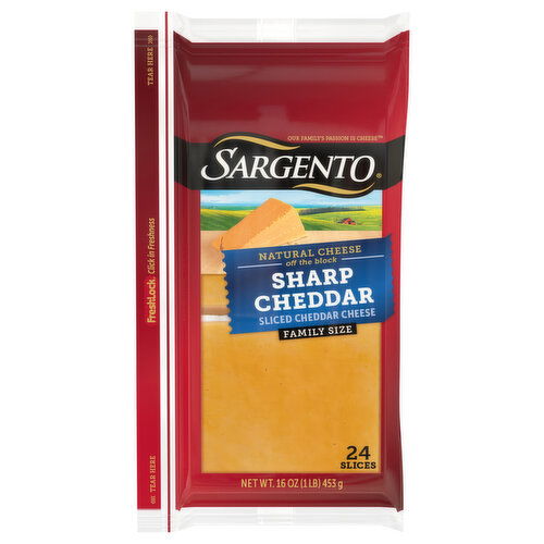 Sargento Sliced Cheese, Natural, Sharp Cheddar, Family Size