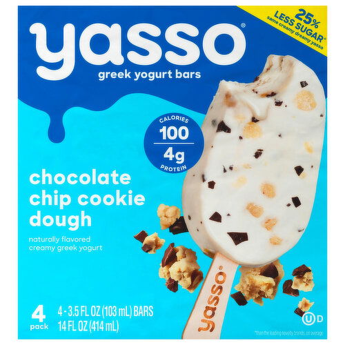 Yasso Yogurt Bars, Greek, Frozen, Chocolate Chip Cookie Dough