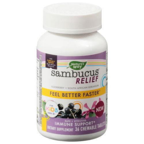 Nature's Way Sambucus Relief, Elderberry + South African Geranium, Immune Support, Tablets