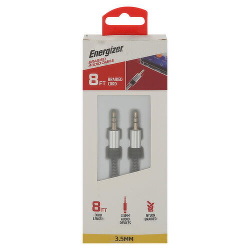 Energizer Audio Cable, Braided Cord, 3.5 MM, 8 FT