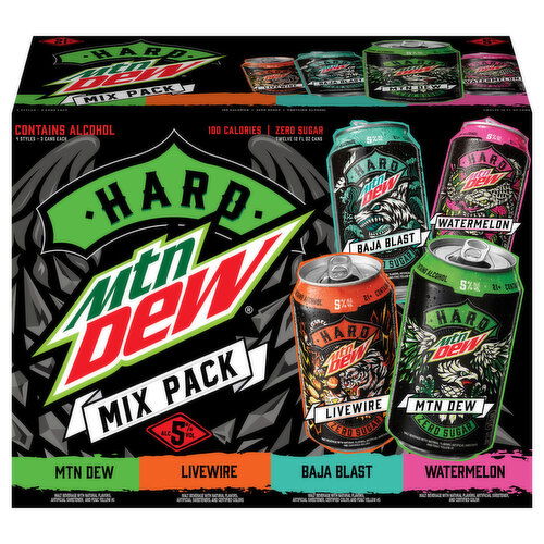 Mtn Dew Malt Beverage, Zero Sugar, Hard, Mix Pack