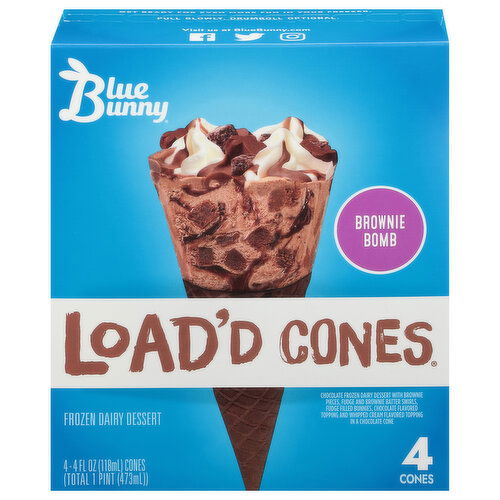 Blue Bunny Load'd Cones Frozen Dairy Dessert, Brownie Bomb