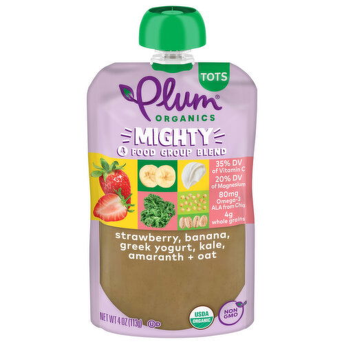 Plum Organics Mighty 4 Strawberry, Banana, Greek Yogurt, Kale, Amaranth + Oat 4oz Pouch