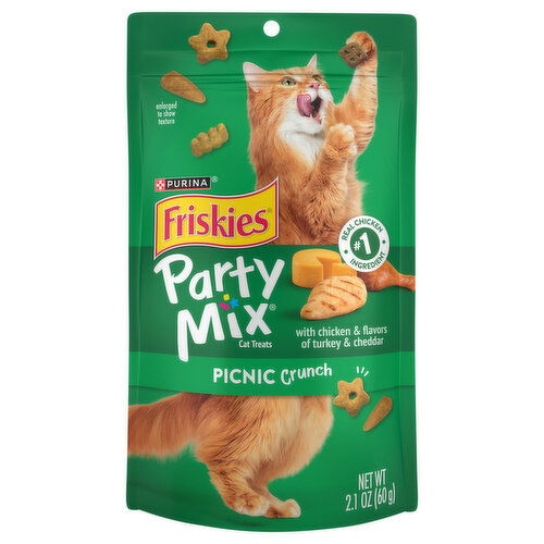 Friskies Party Mix Picnic Crunch Cat Treats with Chicken & Flavors of Turkey & Cheddar
