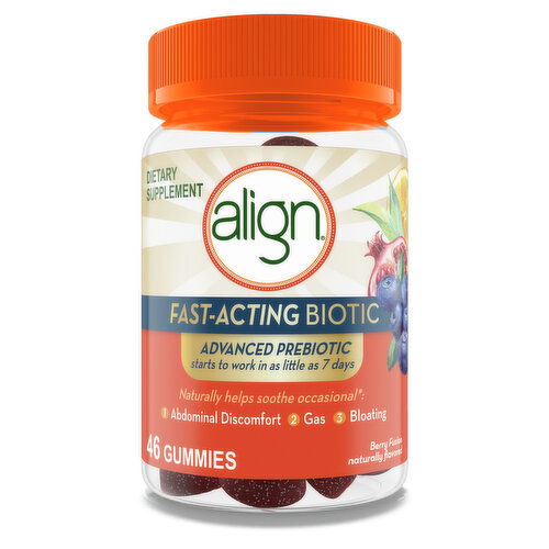 Align Digestive Health Advanced Prebiotic Gummies, Dietary Supplement for Women and Men, Fast-Acting Biotic