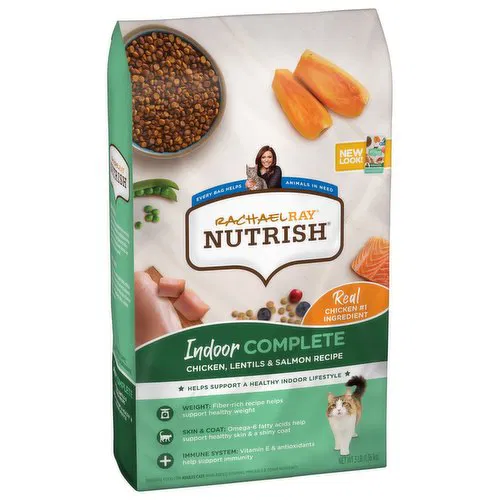 Rachael Ray Nutrish Food for Cats, Chicken, Lentils & Salmon Recipe, Indoor Complete, Adults