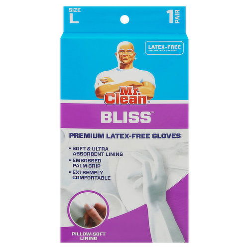 Mr. Clean Bliss Gloves, Latex-Free, Premium, Large