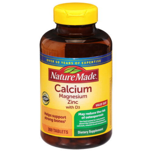 Nature Made Calcium, Magnesium, Zinc, with D3, Tablets, Value Size