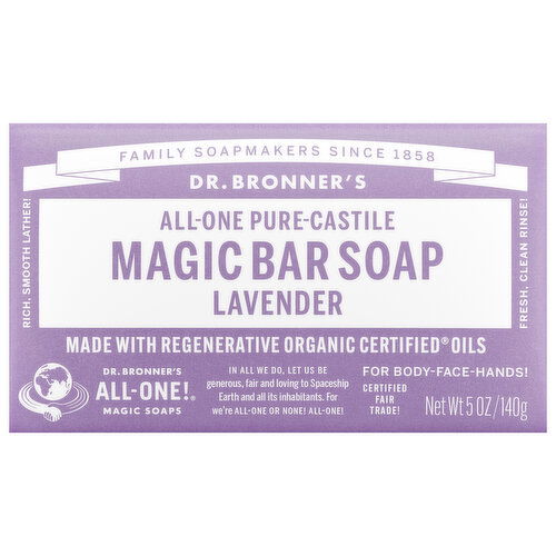 Dr. Bronner's Magic Bar Soap, Pure-Castile, All-One, Lavender