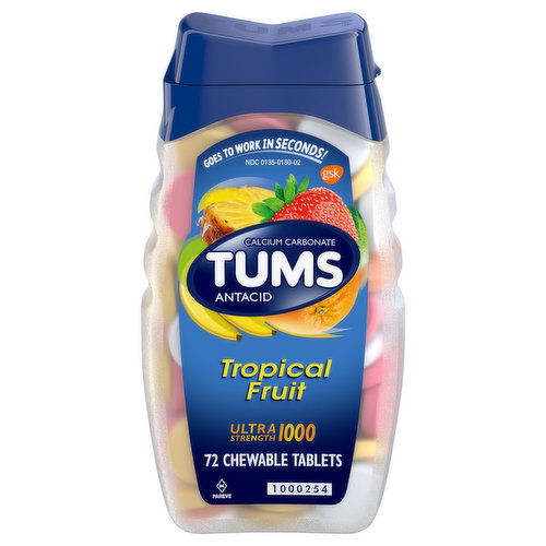 Tums Antacid, Ultra Strength 1000, Chewable Tablets, Tropical Fruit