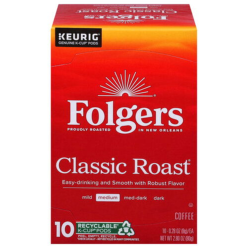 Folgers Coffee, Classic Roast, Medium, K-Cup Pods