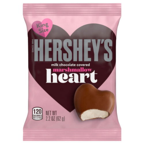 Hershey's Heart, Marshmallow, Milk Chocolate Covered, King Size