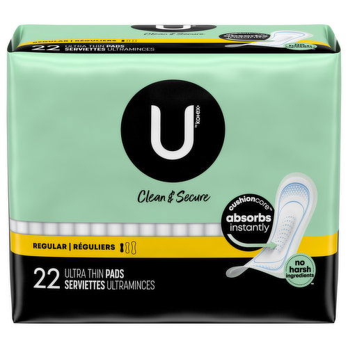 U by Kotex Clean & Secure Pads, Ultra Thin, Regular