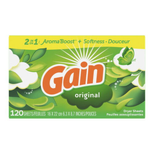 Gain Gain dryer sheets, 120 Count, Original Scent Fabric Softener Sheets