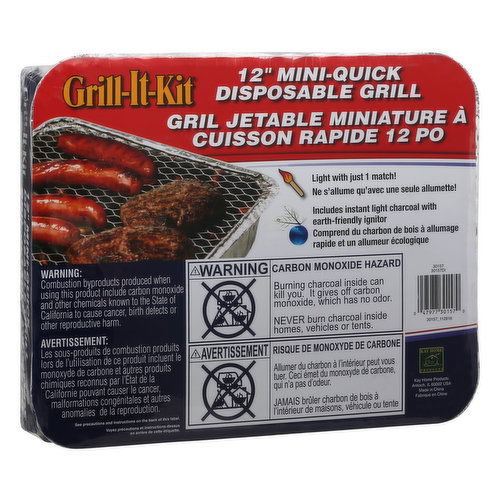 Grill It Kit Grill, Disposable, Mini-Quick, 12 Inch