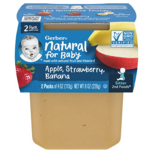 Gerber Natural for Baby Apple, Strawberry, Banana, Sitter 2nd Foods, 2 Pack