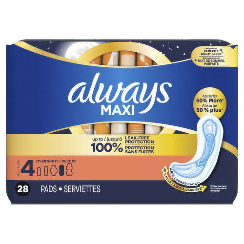 Always Maxi Maxi Overnight Pads without Wings, Size 4