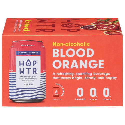 Hop Wtr Sparkling Hop Water, Blood Orange Flavored, Non-Alcoholic