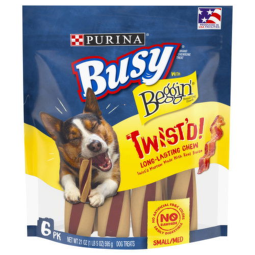 Busy Beggin Dog Treats, Long-Lasting Chew, Small/Med, Twist'd, 6 Pack