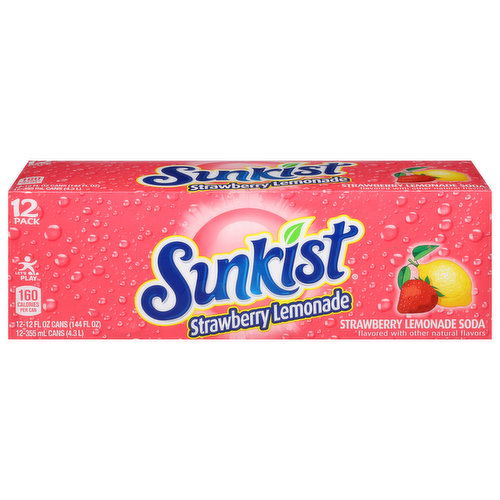 Sunkist Soda, Strawberry Lemonade, 12 Pack