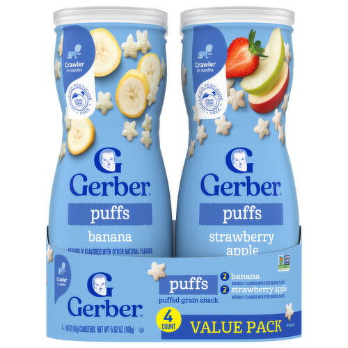 Gerber Crawler (8+ Months) Banana/Strawberry Apple Puffs Value Pack