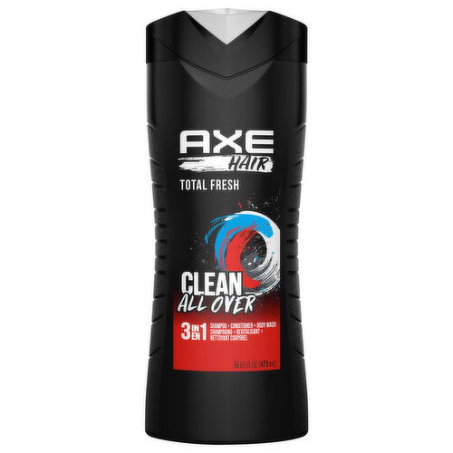 Axe Shampoo + Conditioner + Body Wash, Total Fresh, Clean All Over, 3-in-1