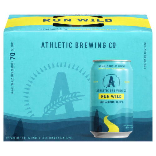 Athletic Brewing Co Beer, Run Wild, Non-Alcoholic, IPA