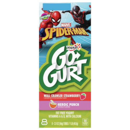 Go-Gurt Yogurt, Fat Free, Wall Crawler Strawberry/Heroic Punch, Marvel Spider-Man