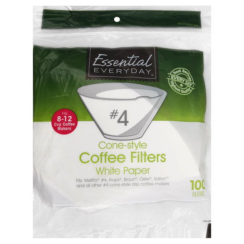 Essential Everyday Coffee Filters, Cone-Style, No. 4, White Paper, 8-12 Cup