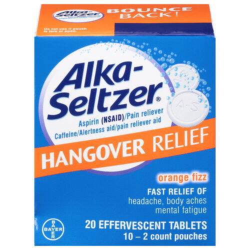 Alka-Seltzer Hangover Relief, Effervescent Tablets, Orange Fizz