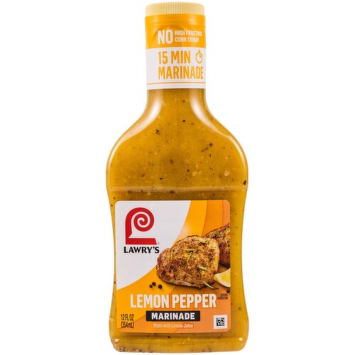 Lawry's® Liven up dinnertime with the help of Lawry's Lemon Pepper Marinade. Featuring a blend of natural flavors, including lemon juice and cracked pepper, this 15-minute marinade transforms a so-so dish into a meal to remember with its distinctive zestiness and peppery bite.