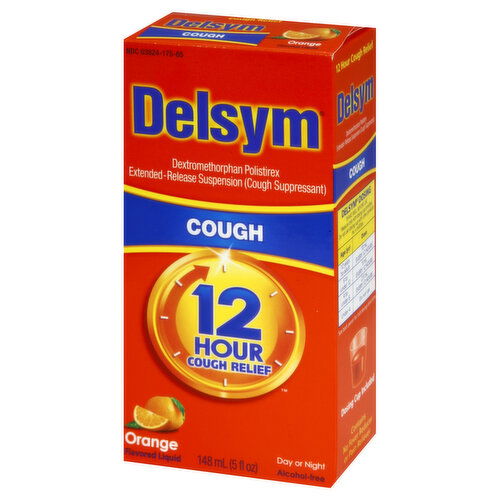 Delsym Cough Relief, 12 Hour, Day or Night, Orange Flavored Liquid