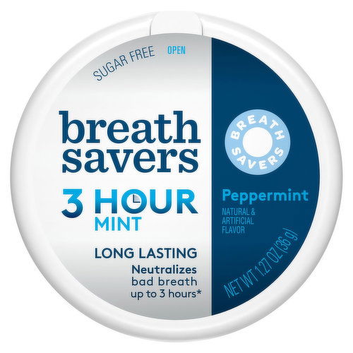 Breath Savers Mint, Sugar Free, Peppermint, 3 Hour