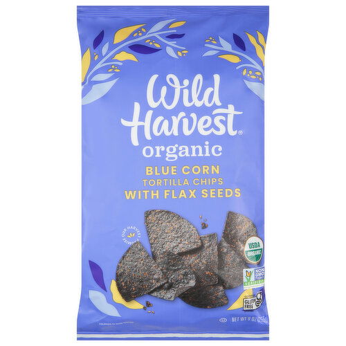 Wild Harvest Tortilla Chips, with Flax Seeds, Organic, Blue Corn