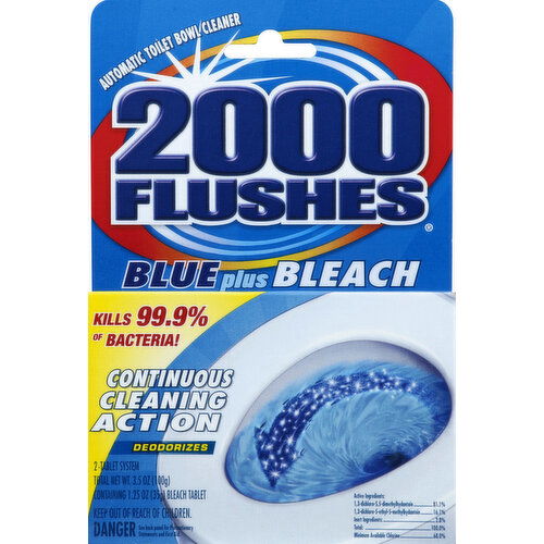 2000 Flushes Toilet Bowl Cleaner, Automatic, Blue Plus Bleach