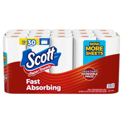 Scott Paper Towels, Fast Absorbing, Choose-A-Sheet, One-Ply, Double Rolls