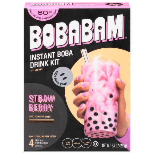 Boba Bam Boba Drink Kit, Instant, Strawberry, 4 Packs