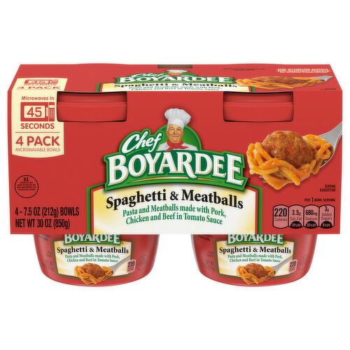 Chef Boyardee Beefaroni Spaghetti & Meatballs, 4 Pack