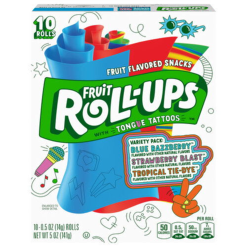 Fruit Roll-Ups Blue Razzberry/Strawberry Blast/Tropical Tie-Dye Fruit Flavored Snacks Variety Pack