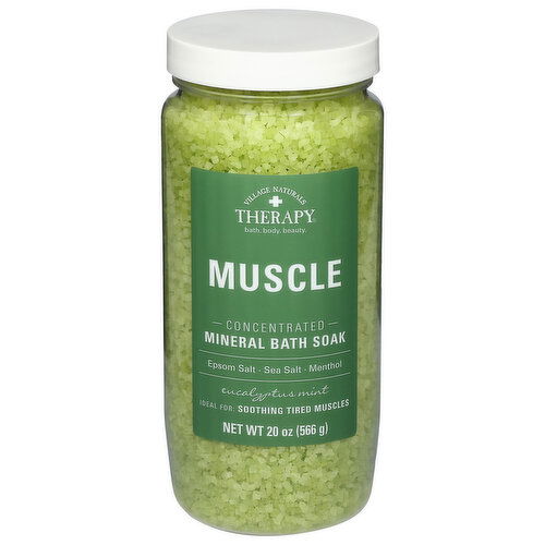 Village Naturals Therapy Mineral Bath Soak, Concentrated, Muscle, Eucalyptus Mint