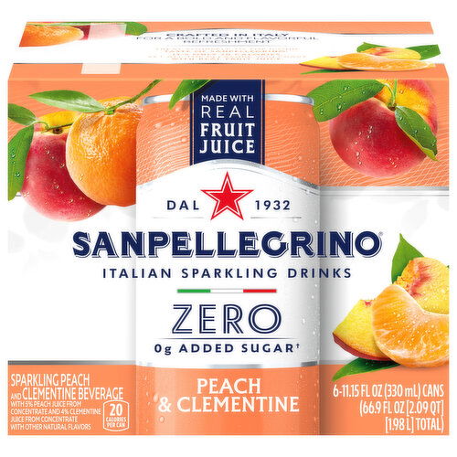 Sanpellegrino Beverage, Zero Added Sugar, Peach & Clementine, Sparkling