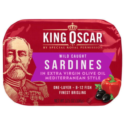 King Oscar Sardines, in Extra Virgin Olive Oil, Wild Caught, Mediterranean Style