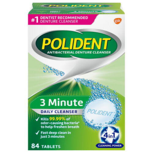 Polident Denture Cleanser, Antibacterial, 3 Minute, 4 in 1, Tablets