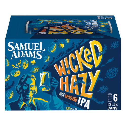 Samuel Adams Beer, IPA, Juicy England, Wicked Hazy, 6 Pack